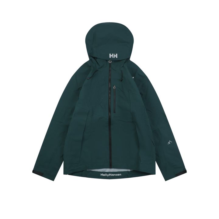 Helly Hansen ODIN side zip hooded softshell jacket green four way stretch grid fleece articulated sleeves adjustable helmet compatible hood sizes S-3XL
