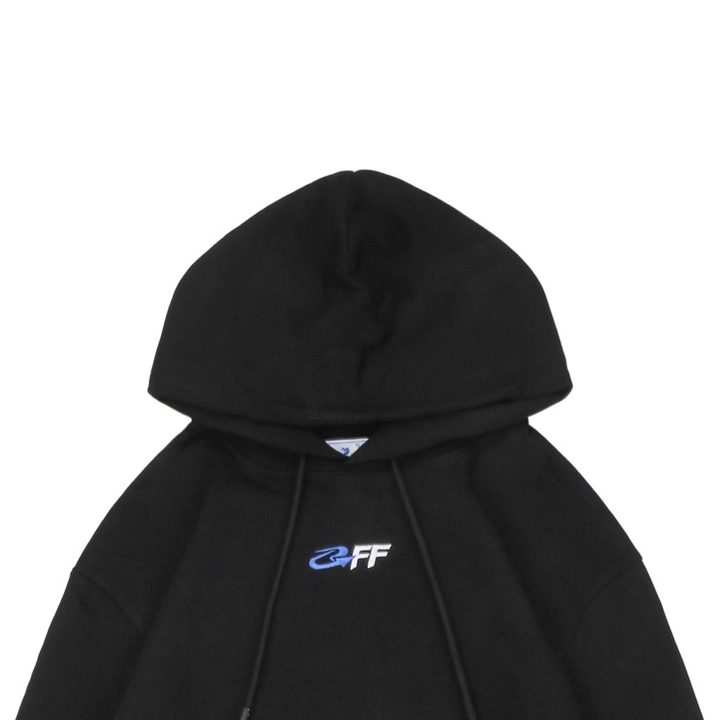 Off White OFF blue arrow globe print hoodie 400g cotton loopback fabric Mimaki graphic pullover custom dyed ribbing sizes XS-L