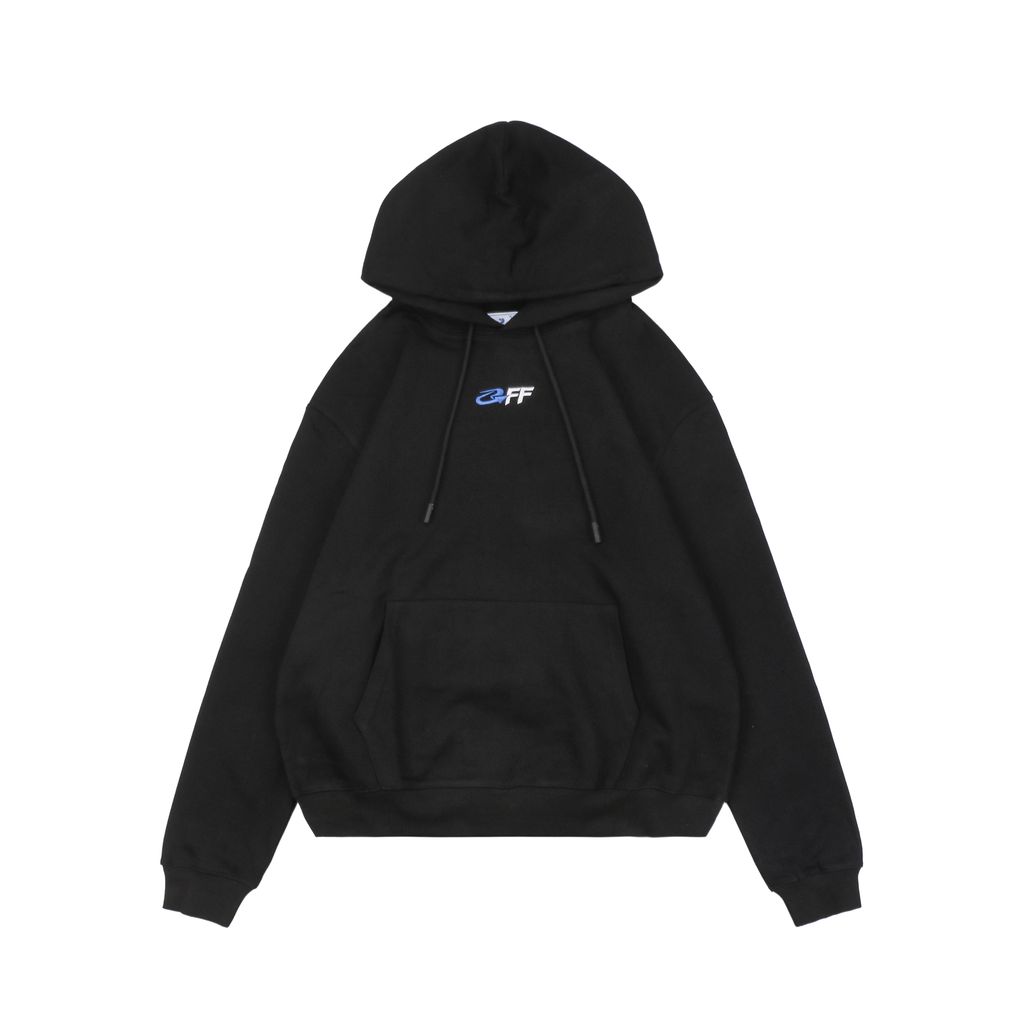 Off White OFF blue arrow globe print hoodie 400g cotton loopback fabric Mimaki graphic pullover custom dyed ribbing sizes XS-L