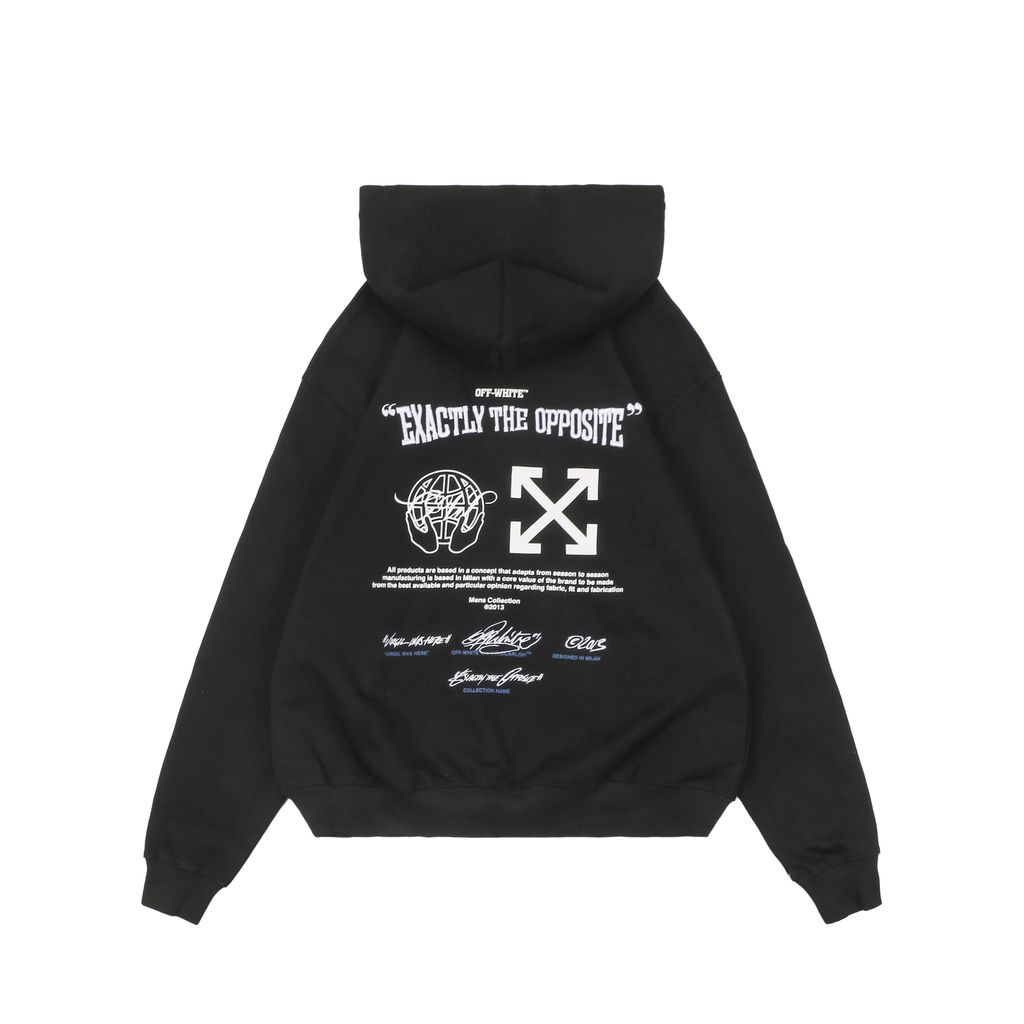 Off White OFF blue arrow globe print hoodie 400g cotton loopback fabric Mimaki graphic pullover custom dyed ribbing sizes XS-L