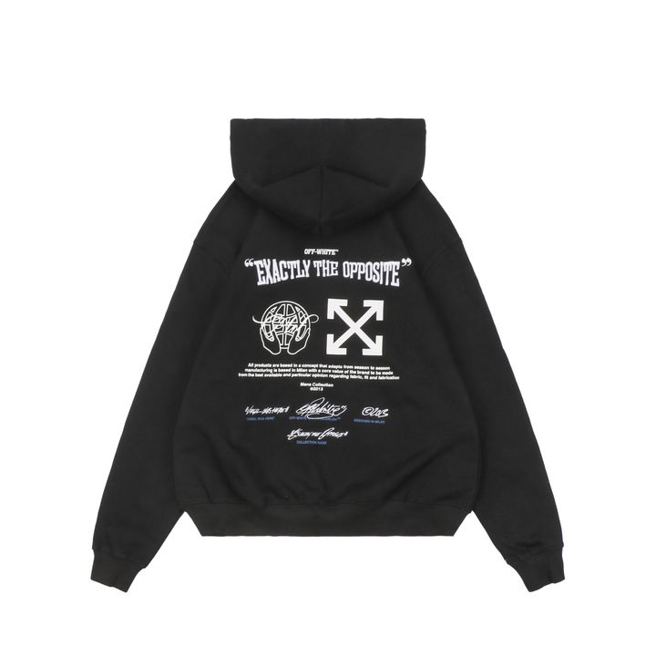 Off White OFF blue arrow globe print hoodie 400g cotton loopback fabric Mimaki graphic pullover custom dyed ribbing sizes XS-L