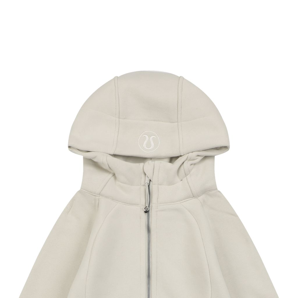 Scuba fitted yoga hooded jacket bone white brushed cotton blend full zip activewear contoured waist ribbed side panels thumbholes sizes 4-10