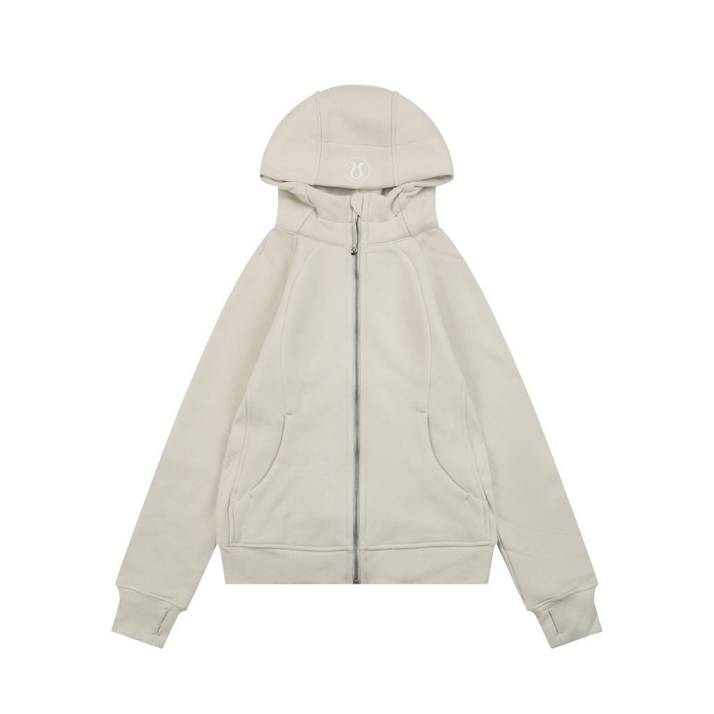 Scuba fitted yoga hooded jacket bone white brushed cotton blend full zip activewear contoured waist ribbed side panels thumbholes sizes 4-10