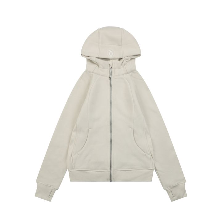 Scuba fitted yoga hooded jacket bone white brushed cotton blend full zip activewear contoured waist ribbed side panels thumbholes sizes 4-10