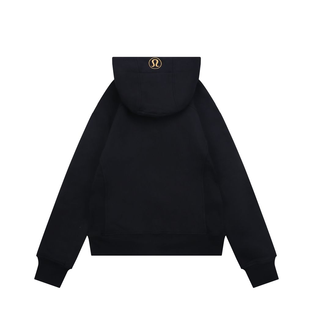 Scuba fitted yoga hooded jacket black gold label brushed cotton blend full zip activewear contoured waist ribbed side panels thumbholes sizes 4-10