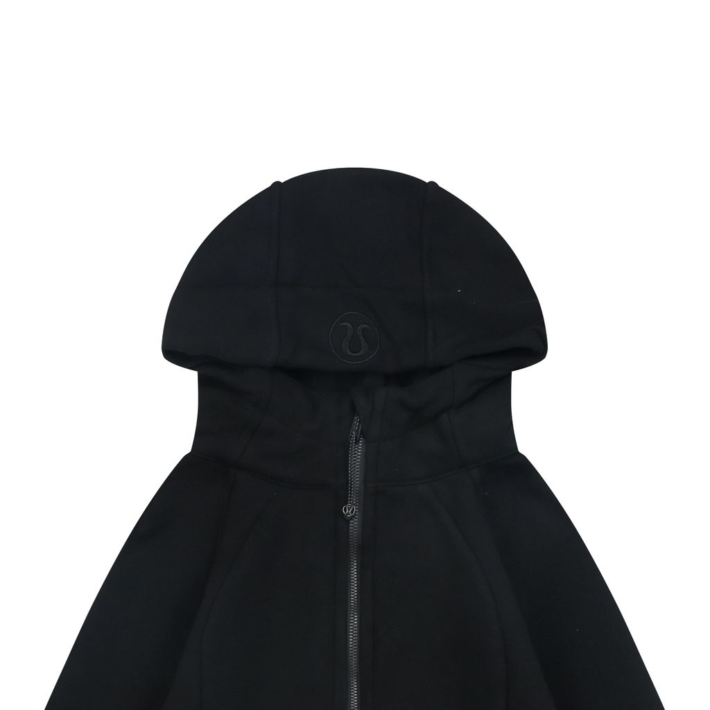 Scuba fitted yoga hooded jacket black standard label brushed cotton blend full zip activewear contoured waist ribbed side panels thumbholes sizes 4-10