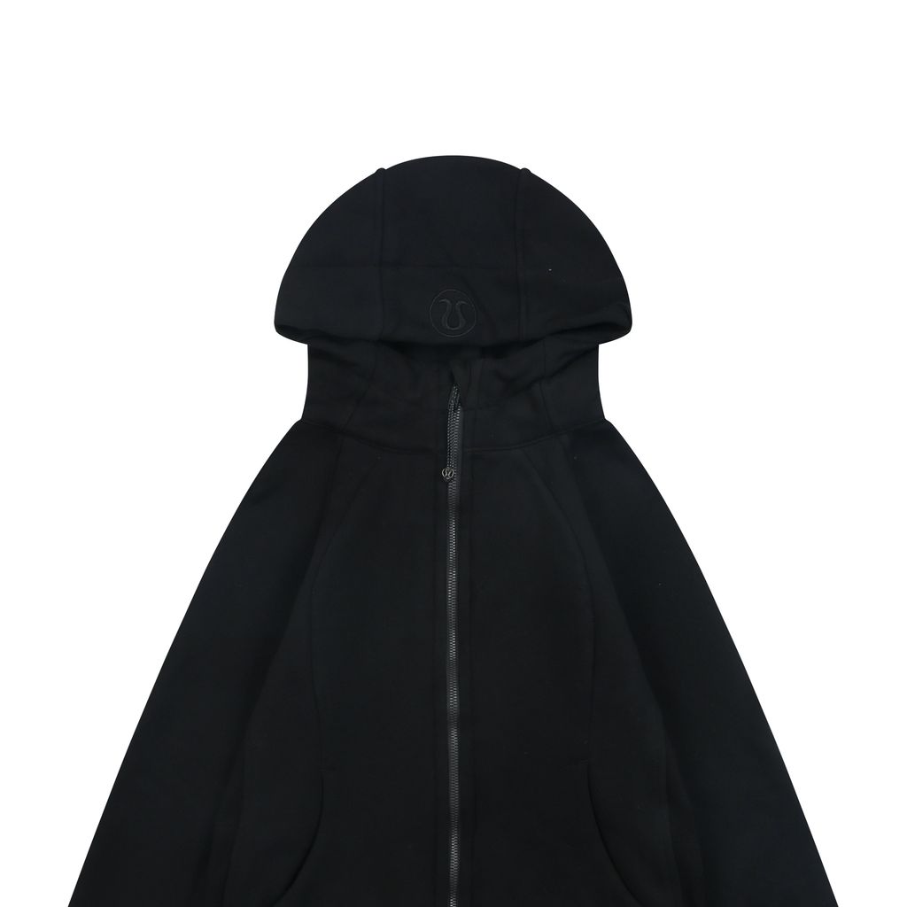 Scuba fitted yoga hooded jacket black standard label brushed cotton blend full zip activewear contoured waist ribbed side panels thumbholes sizes 4-10