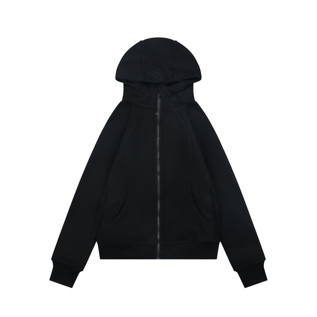 Scuba fitted yoga hooded jacket black standard label brushed cotton blend full zip activewear contoured waist ribbed side panels thumbholes sizes 4-10