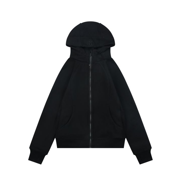Scuba fitted yoga hooded jacket black standard label brushed cotton blend full zip activewear contoured waist ribbed side panels thumbholes sizes 4-10