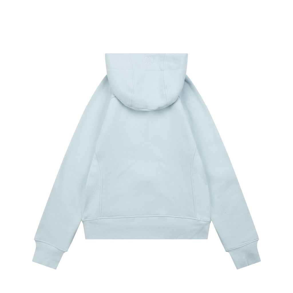 Scuba fitted yoga hooded jacket Transparent Blue brushed cotton blend full zip activewear contoured waist ribbed side panels thumbholes sizes 4-10
