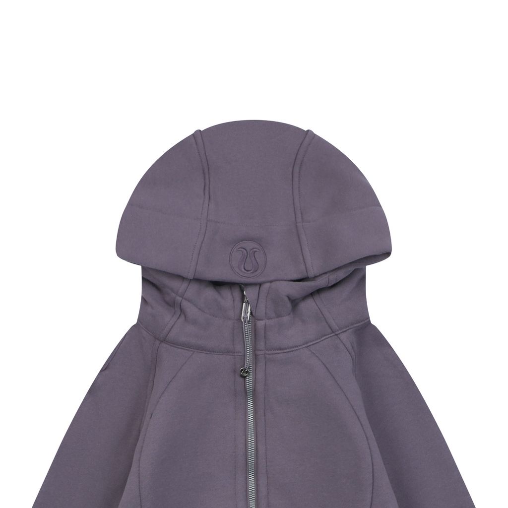 Scuba fitted yoga hooded jacket Purple Grey brushed cotton blend full zip activewear contoured waist ribbed side panels thumbholes sizes 4-10