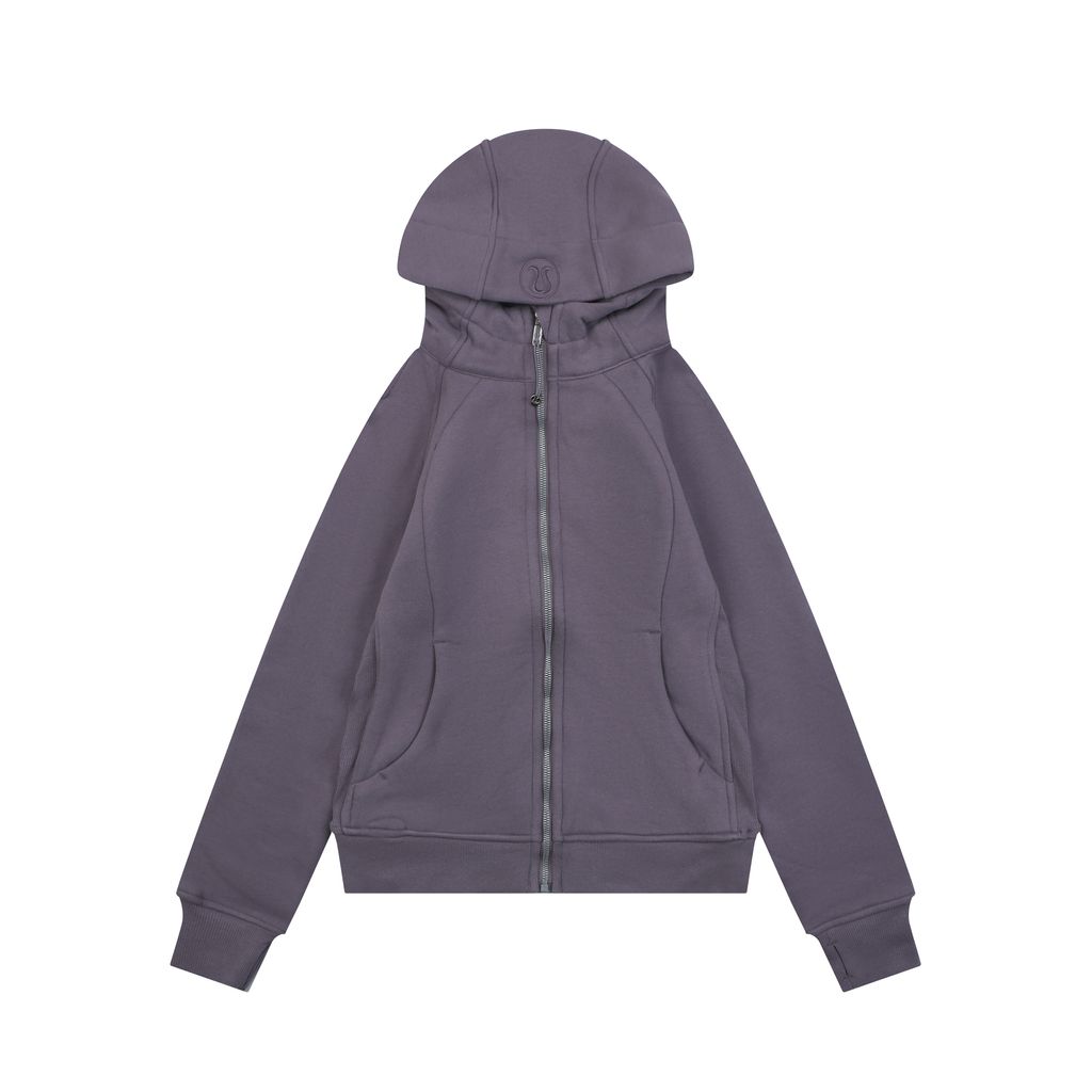 Scuba fitted yoga hooded jacket Purple Grey brushed cotton blend full zip activewear contoured waist ribbed side panels thumbholes sizes 4-10