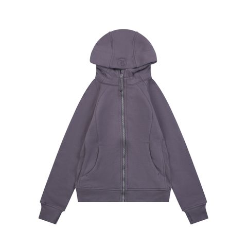Scuba fitted yoga hooded jacket Purple Grey brushed cotton blend full zip activewear contoured waist ribbed side panels thumbholes sizes 4-10