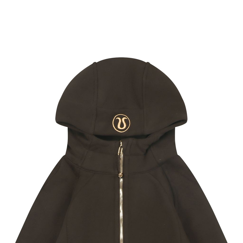 Scuba Fitted Yoga Hooded Jacket Brown Gold Label | Brushed Cotton-Blend Full-Zip Activewear