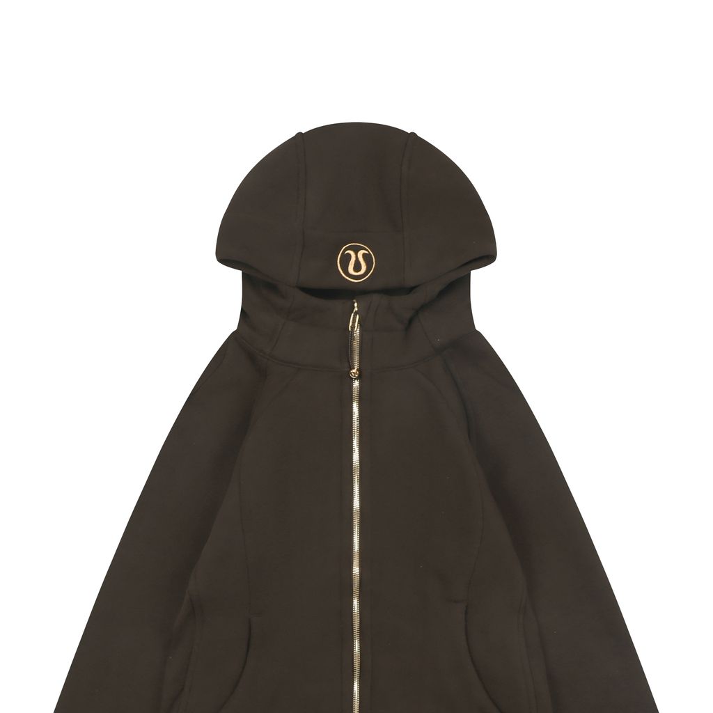 Scuba Fitted Yoga Hooded Jacket Brown Gold Label | Brushed Cotton-Blend Full-Zip Activewear
