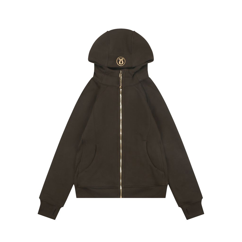 Scuba Fitted Yoga Hooded Jacket Brown Gold Label | Brushed Cotton-Blend Full-Zip Activewear