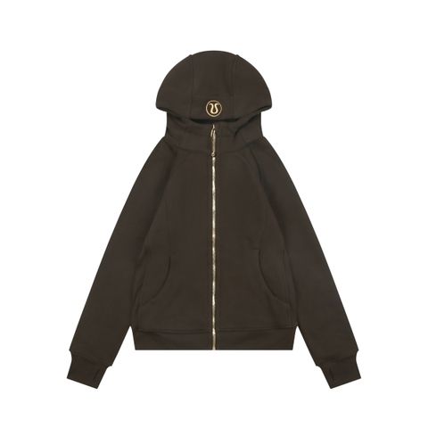 Scuba Fitted Yoga Hooded Jacket Brown Gold Label | Brushed Cotton-Blend Full-Zip Activewear