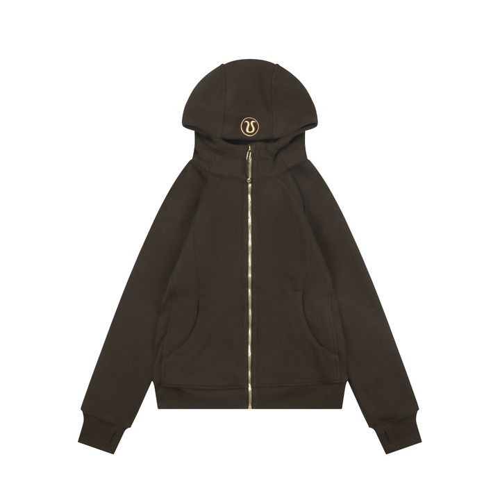 Scuba Fitted Yoga Hooded Jacket Brown Gold Label | Brushed Cotton-Blend Full-Zip Activewear