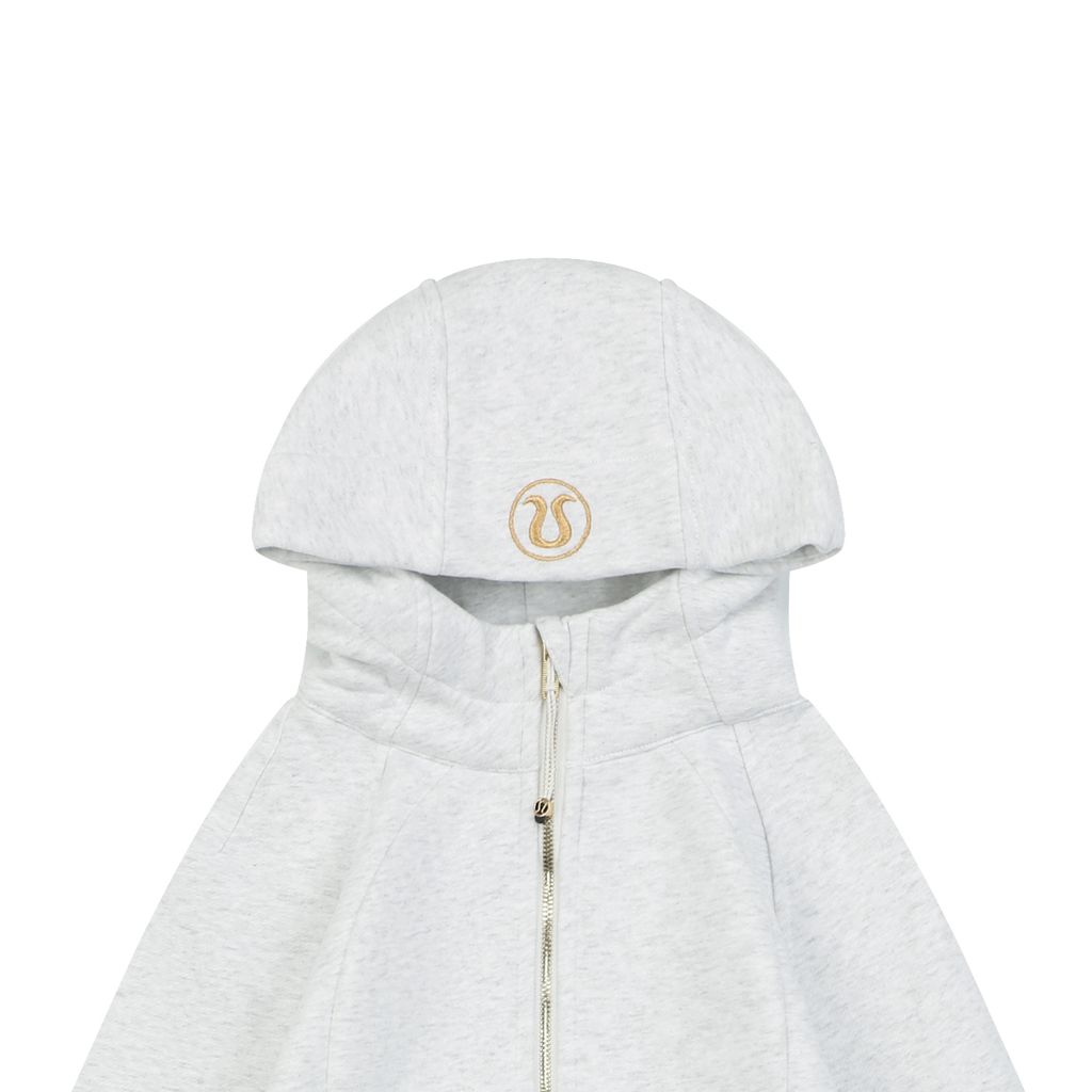 Scuba fitted yoga hooded jacket light grey gold label brushed cotton blend full zip activewear contoured waist ribbed side panels thumbholes sizes 4-10