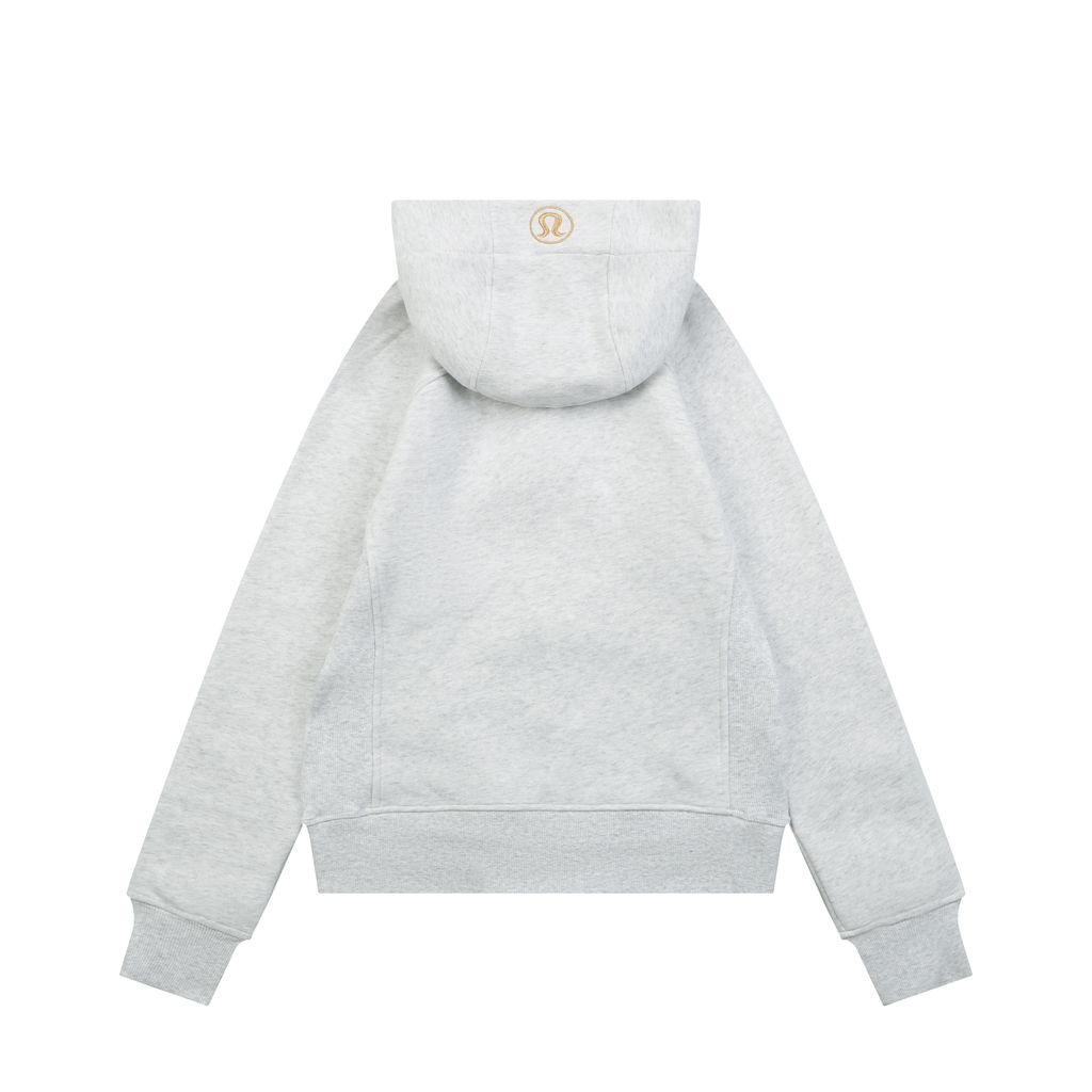 Scuba fitted yoga hooded jacket light grey gold label brushed cotton blend full zip activewear contoured waist ribbed side panels thumbholes sizes 4-10