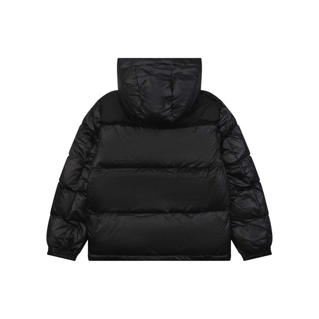 Burberry Equestrian Knight sleeve square patch hooded down jacket nylon twill lightweight puffer two way zipper zip pockets elastic cuffs sizes S-XXL