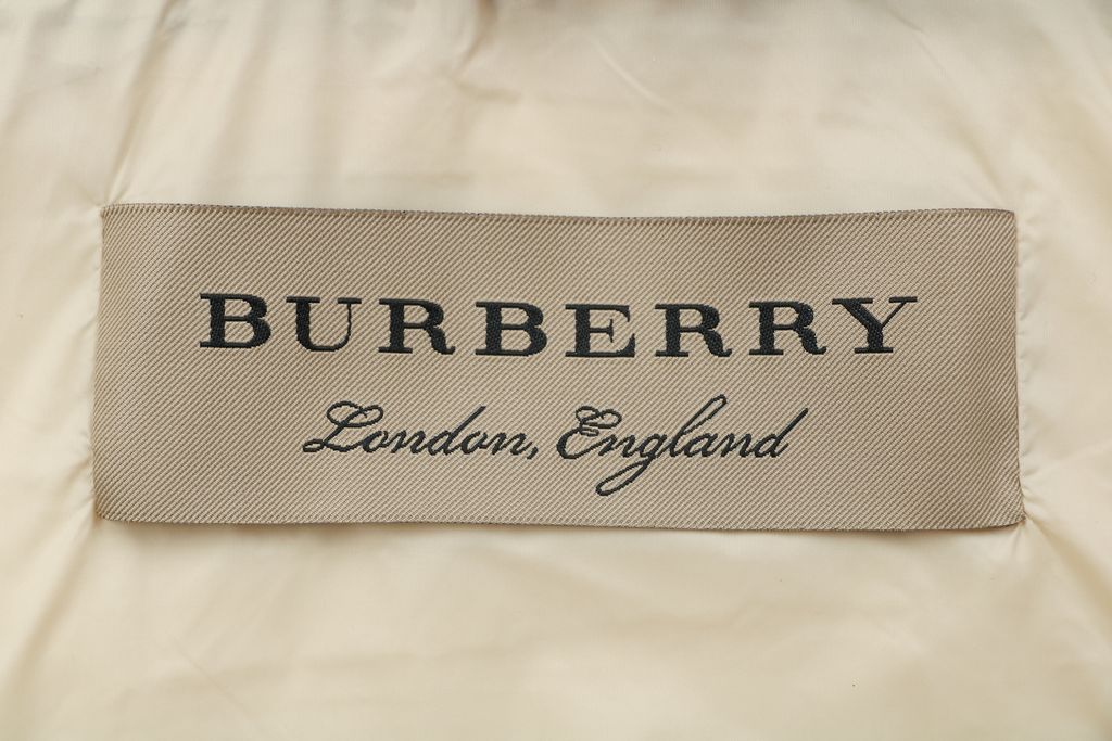 Burberry Equestrian Knight sleeve square patch hooded down jacket beige nylon twill lightweight puffer two way zipper zip pockets elastic cuffs sizes S-XXL