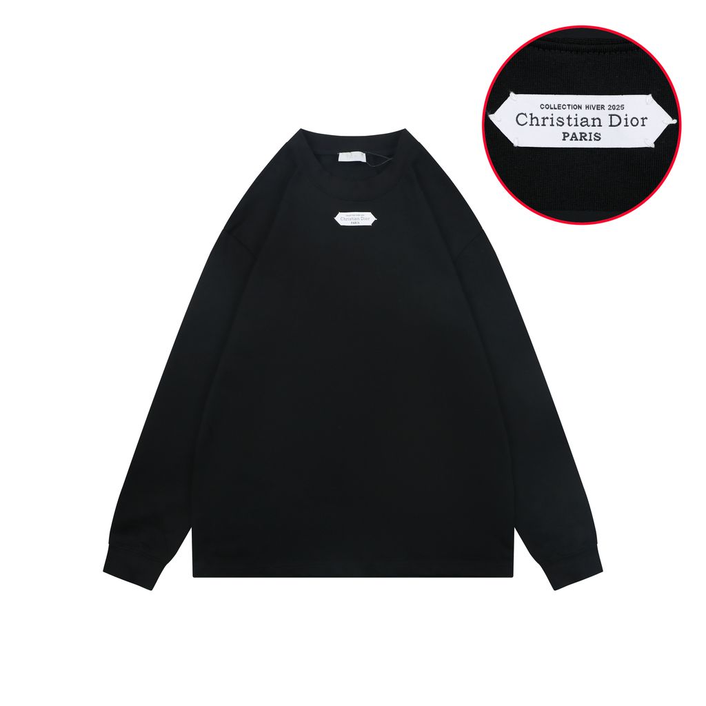 Christian Dior CD chest label long sleeve T-shirt heavyweight fabric relaxed drop shoulder crew neck ribbed cuffs reactive dye streetwear tee sizes S-XL