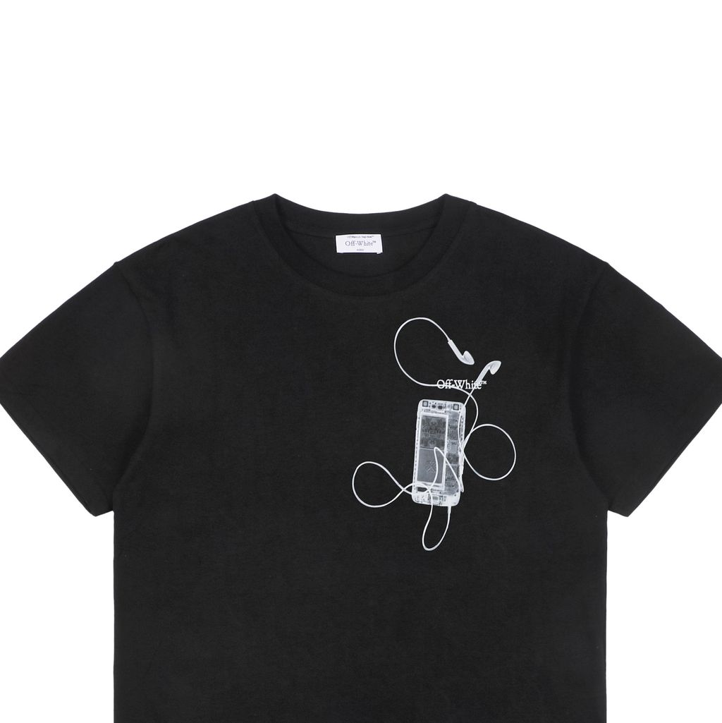Off White digital headphone arrow print T-shirt 240g 100 cotton jersey oversized streetwear tee Mimaki graphic woven neck label sizes XS-L