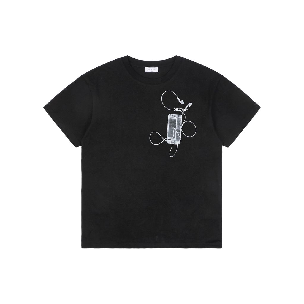 Off White digital headphone arrow print T-shirt 240g 100 cotton jersey oversized streetwear tee Mimaki graphic woven neck label sizes XS-L