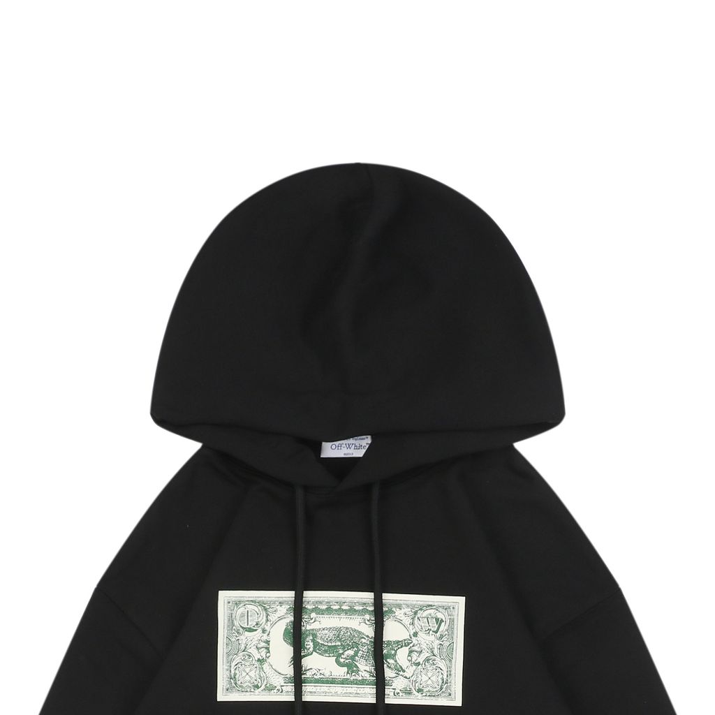 Off White crocodile dollar print hoodie 400g cotton loopback oversized pullover large hood drop shoulder Mimaki 8 screen graphic sizes XS-L