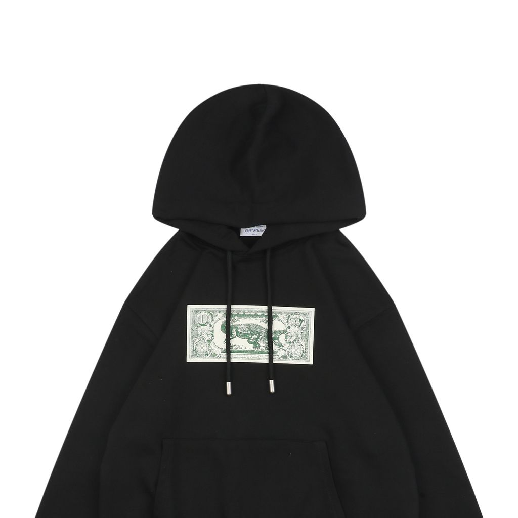 Off White crocodile dollar print hoodie 400g cotton loopback oversized pullover large hood drop shoulder Mimaki 8 screen graphic sizes XS-L