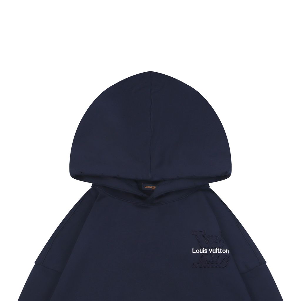 Louis Vuitton small logo Monogram letter embroidered hoodie 400g combed cotton custom dyed heavyweight relaxed pullover sweatshirt sizes S-XL