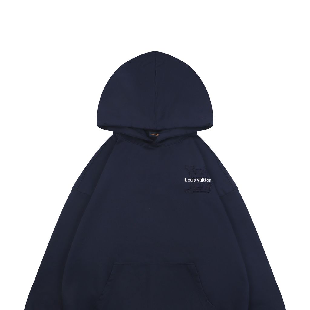 Louis Vuitton small logo Monogram letter embroidered hoodie 400g combed cotton custom dyed heavyweight relaxed pullover sweatshirt sizes S-XL