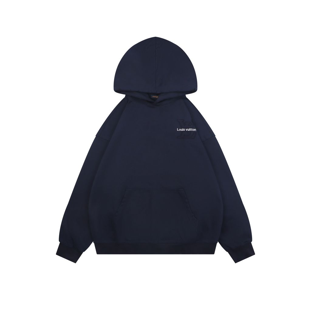 Louis Vuitton small logo Monogram letter embroidered hoodie 400g combed cotton custom dyed heavyweight relaxed pullover sweatshirt sizes S-XL