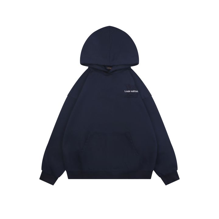 Louis Vuitton small logo Monogram letter embroidered hoodie 400g combed cotton custom dyed heavyweight relaxed pullover sweatshirt sizes S-XL