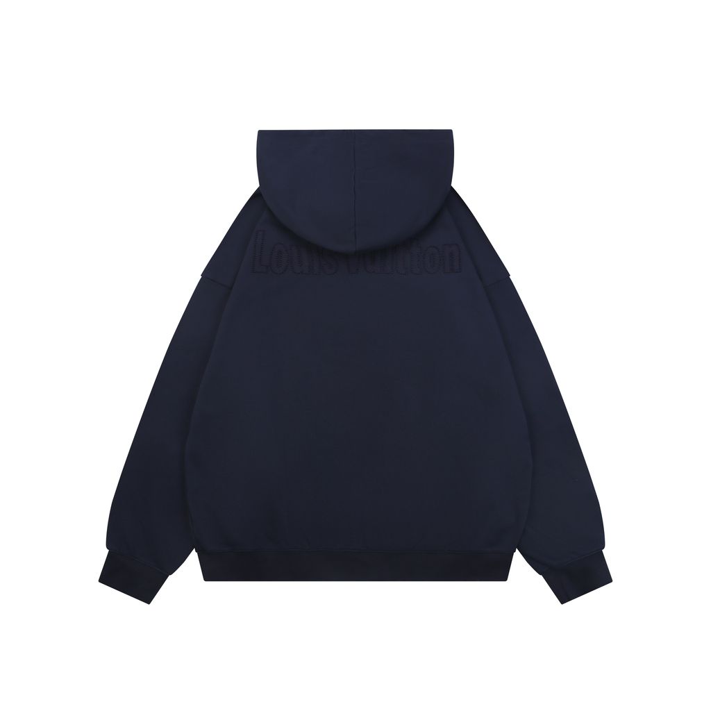 Louis Vuitton small logo Monogram letter embroidered hoodie 400g combed cotton custom dyed heavyweight relaxed pullover sweatshirt sizes S-XL