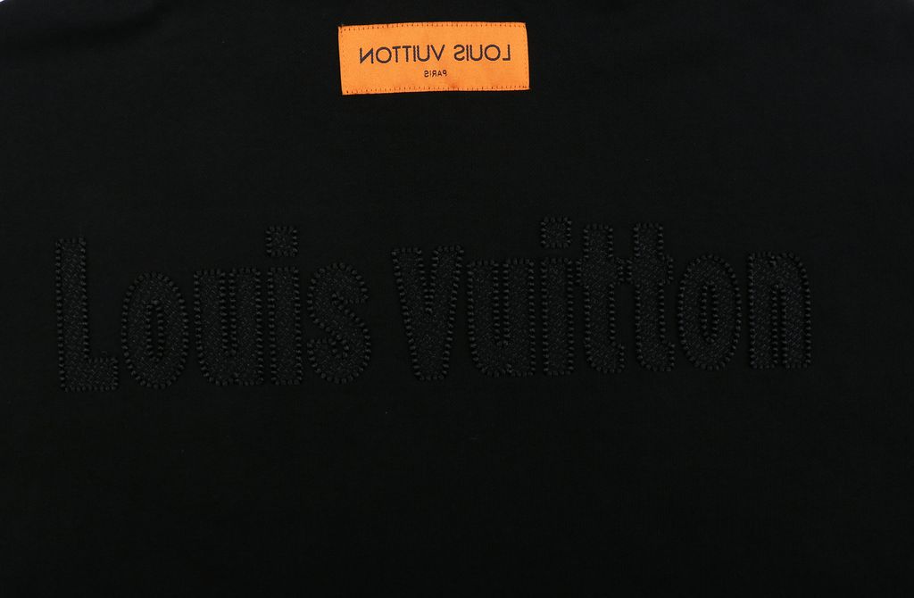 Louis Vuitton small logo Monogram letter embroidered hoodie black 400g combed cotton custom dyed heavyweight relaxed pullover sweatshirt sizes S-XL