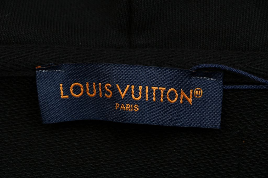Louis Vuitton small logo Monogram letter embroidered hoodie black 400g combed cotton custom dyed heavyweight relaxed pullover sweatshirt sizes S-XL