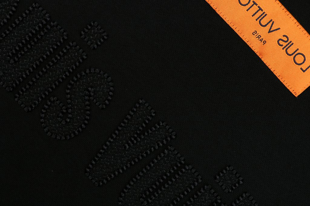 Louis Vuitton small logo Monogram letter embroidered hoodie black 400g combed cotton custom dyed heavyweight relaxed pullover sweatshirt sizes S-XL