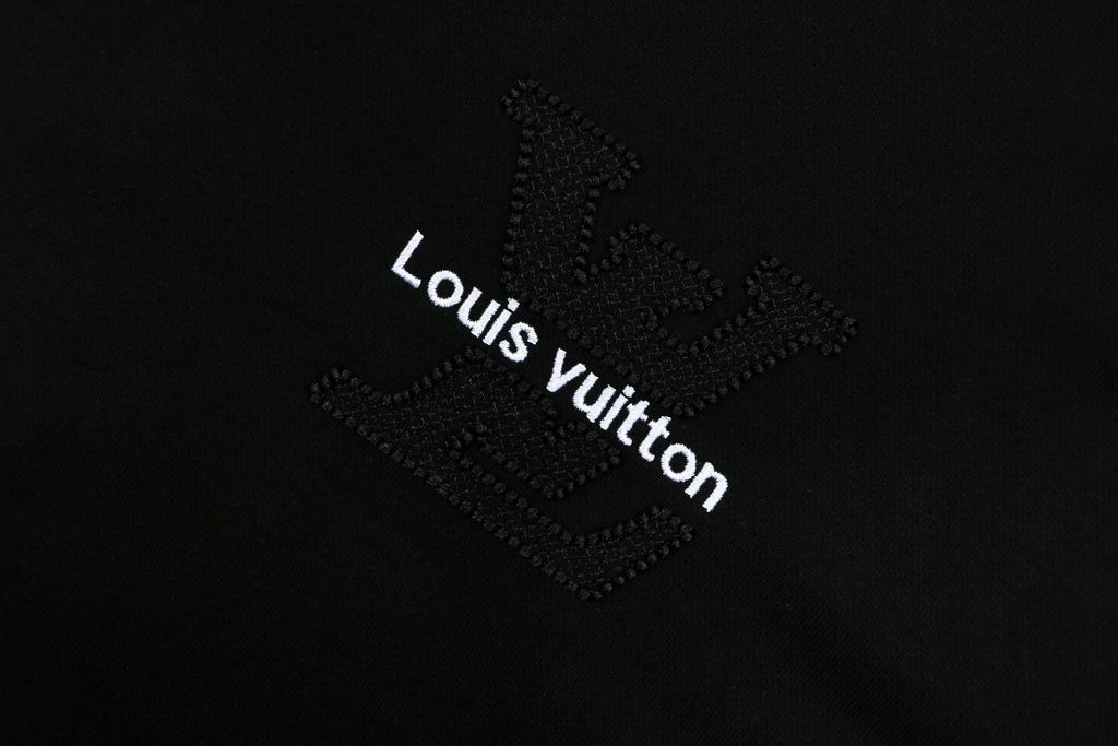 Louis Vuitton small logo Monogram letter embroidered hoodie black 400g combed cotton custom dyed heavyweight relaxed pullover sweatshirt sizes S-XL