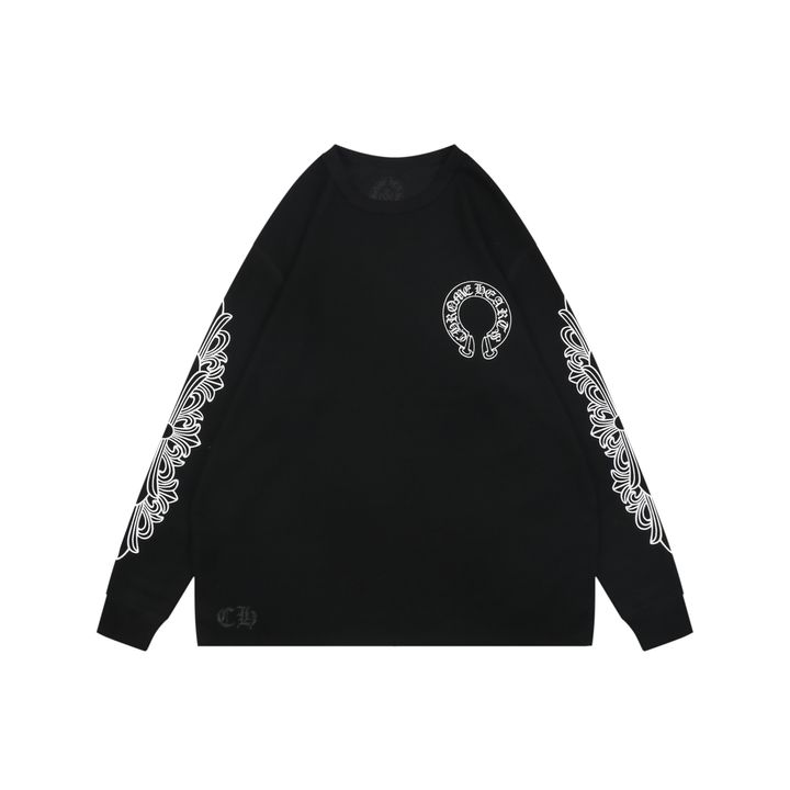 Chrome Hearts waffle cross sleeve tattoo Sanskrit scroll print long sleeve T-shirt 180g cotton brushed waffle relaxed unisex graphic tee sizes S-L