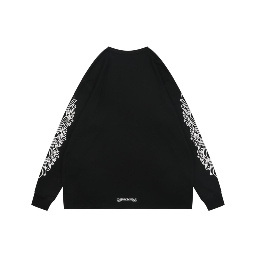 Chrome Hearts waffle cross sleeve tattoo Sanskrit scroll print long sleeve T-shirt 180g cotton brushed waffle relaxed unisex graphic tee sizes S-L
