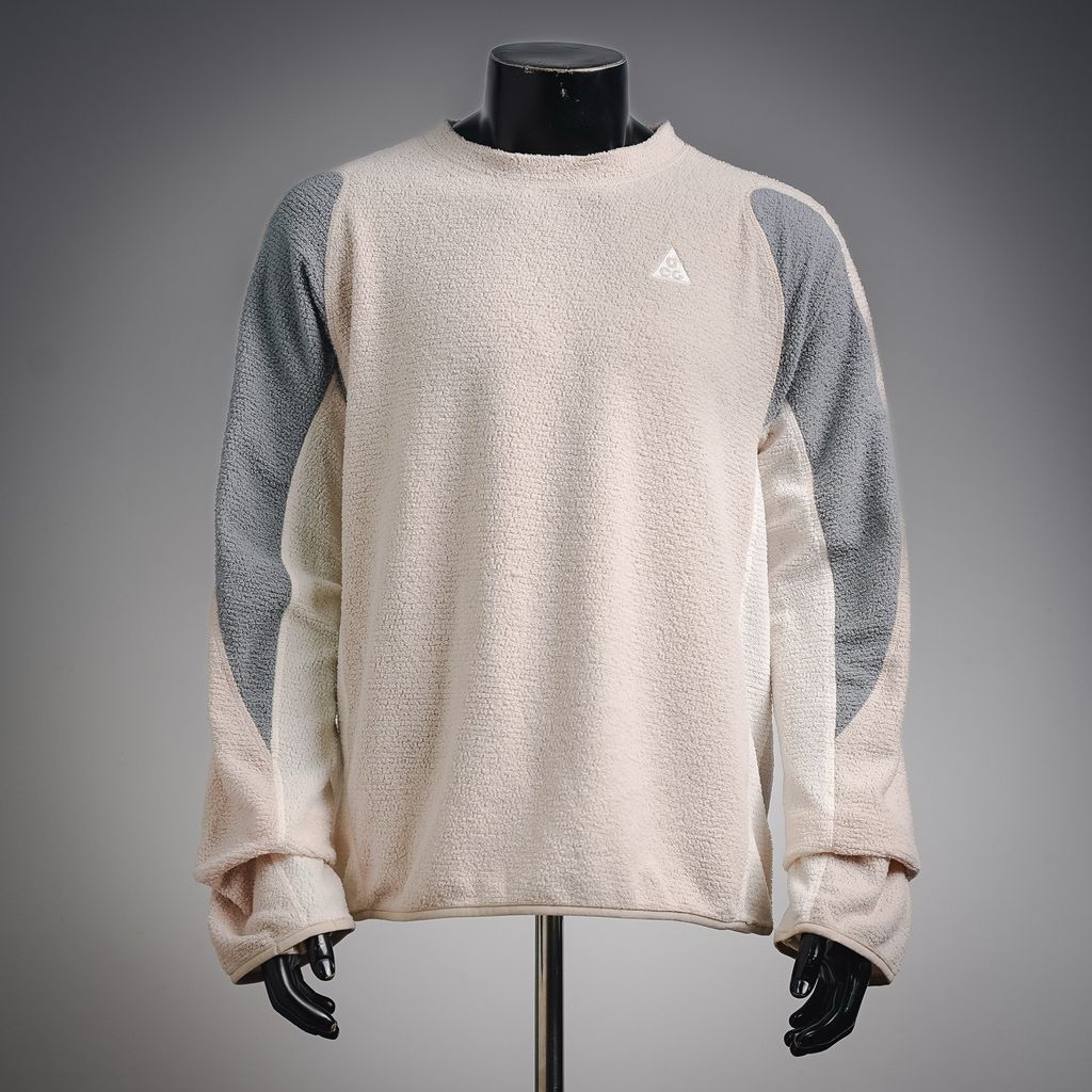 Nike ACG Polartec Air Fleece crew neck long sleeve beige lightweight breathable quick drying contrast panel outdoor performance top sizes S-XL