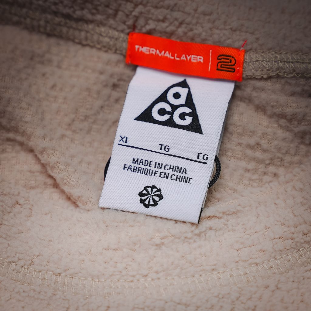 Nike ACG Polartec Air Fleece crew neck long sleeve beige lightweight breathable quick drying contrast panel outdoor performance top sizes S-XL