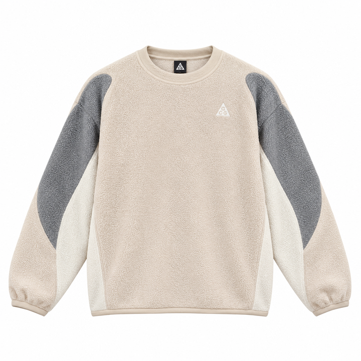 Nike ACG Polartec Air Fleece crew neck long sleeve beige lightweight breathable quick drying contrast panel outdoor performance top sizes S-XL