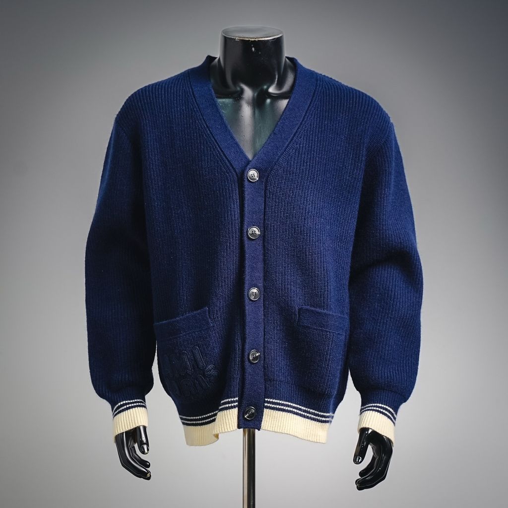 AMI Paris 2025 Fall Winter ADC stripe heart logo knit cardigan Royal Blue 800g heavyweight oversized unisex sweater jacket sizes S-XL