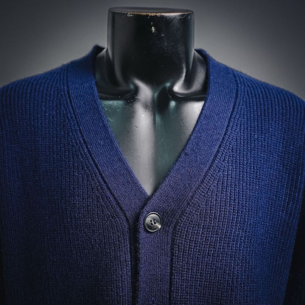AMI Paris 2025 Fall Winter ADC stripe heart logo knit cardigan Royal Blue 800g heavyweight oversized unisex sweater jacket sizes S-XL