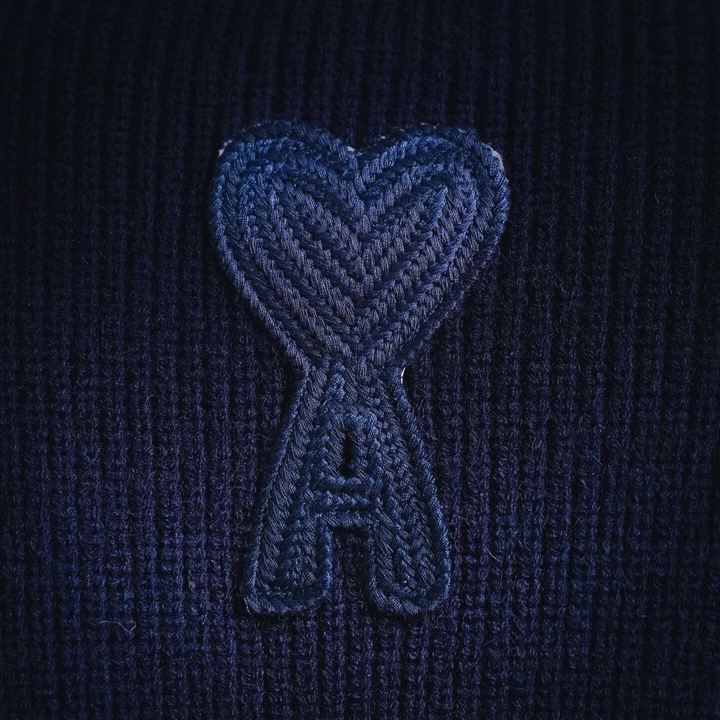 AMI Paris 2025 Fall Winter ADC stripe heart logo knit cardigan Royal Blue 800g heavyweight oversized unisex sweater jacket sizes S-XL