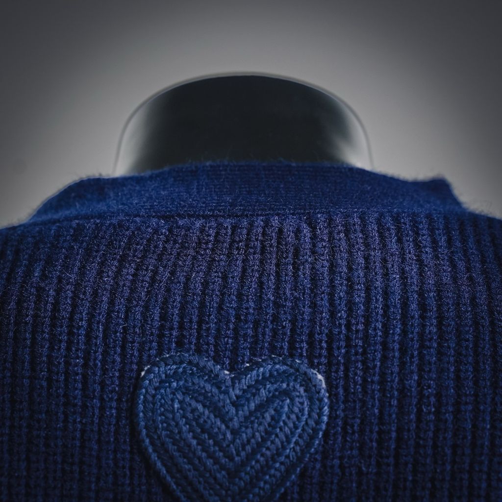 AMI Paris 2025 Fall Winter ADC stripe heart logo knit cardigan Royal Blue 800g heavyweight oversized unisex sweater jacket sizes S-XL