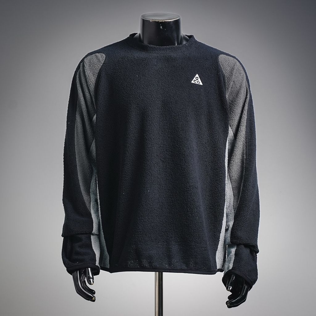 Nike ACG Polartec Air Fleece crew neck long sleeve black lightweight breathable quick drying contrast panel outdoor performance top sizes S-XL